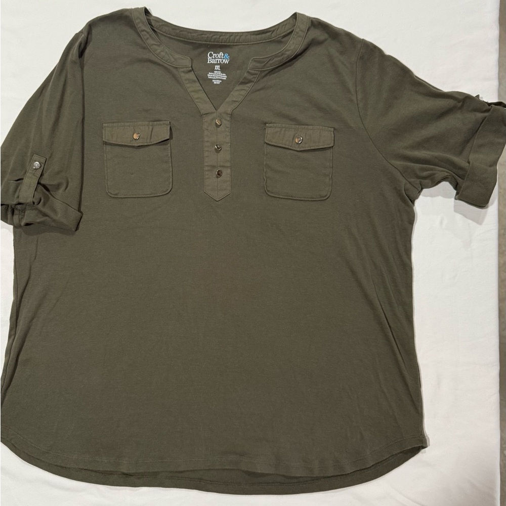 Croft & Barrow Olive Green Casual Shirt Relaxed Fit